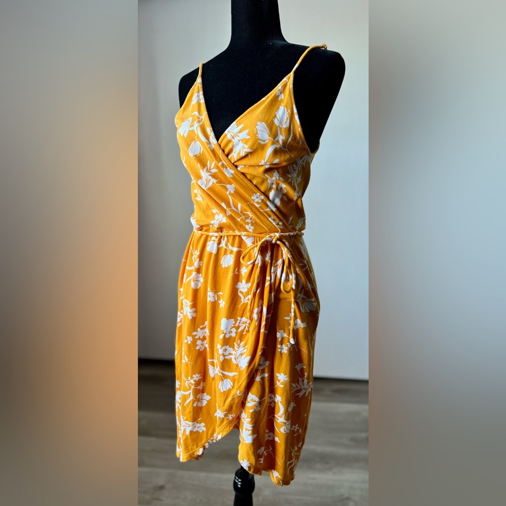 Market & Spruce Yellow Floral Wrap Midi Dress